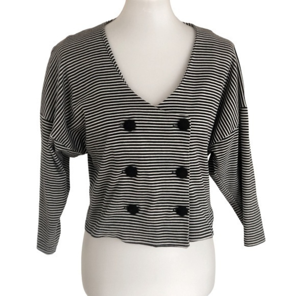 Vintage Fantasias Collection 90s black and white striped double breasted top